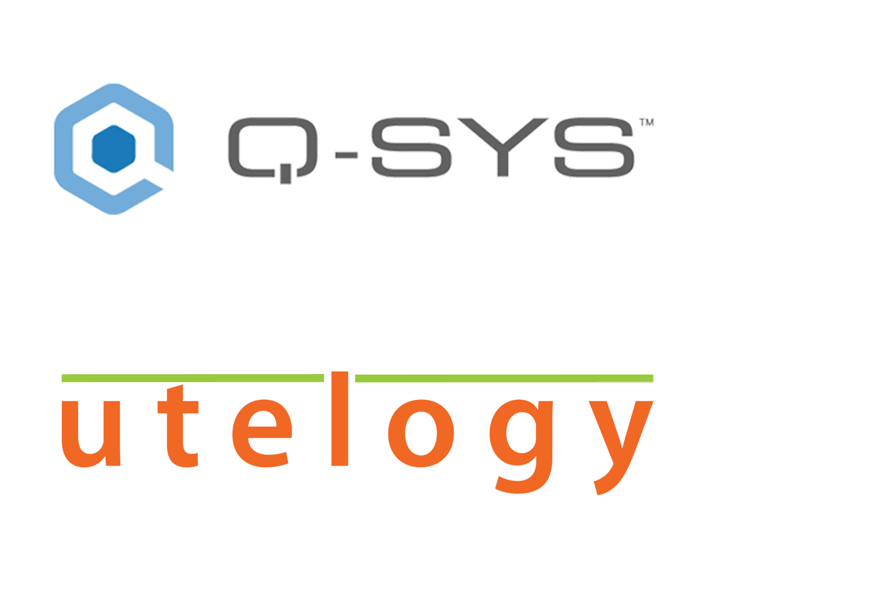 q-sys and utelogy logos listed one under other