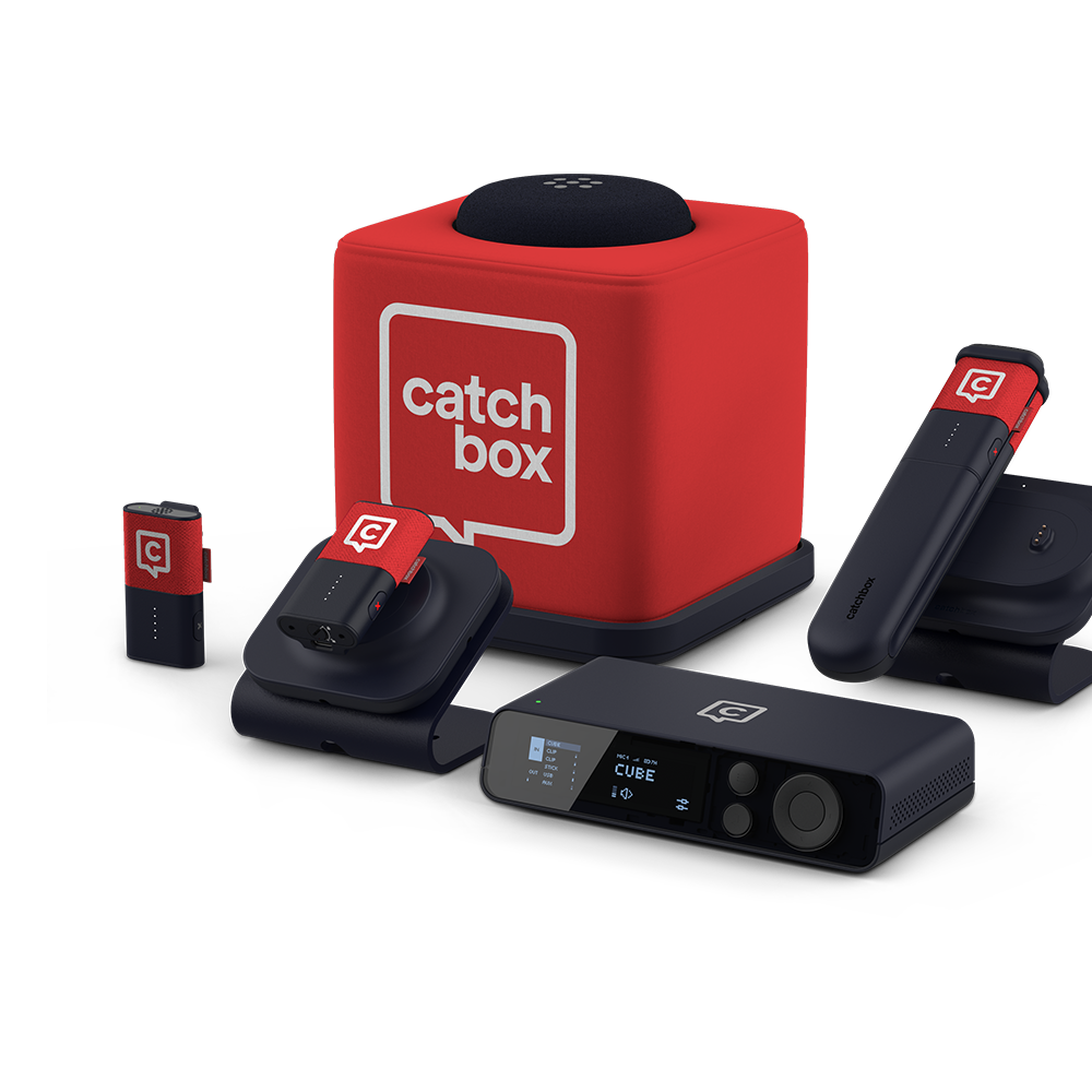 Full Catchbox microphone set with wireless chargers and storage case