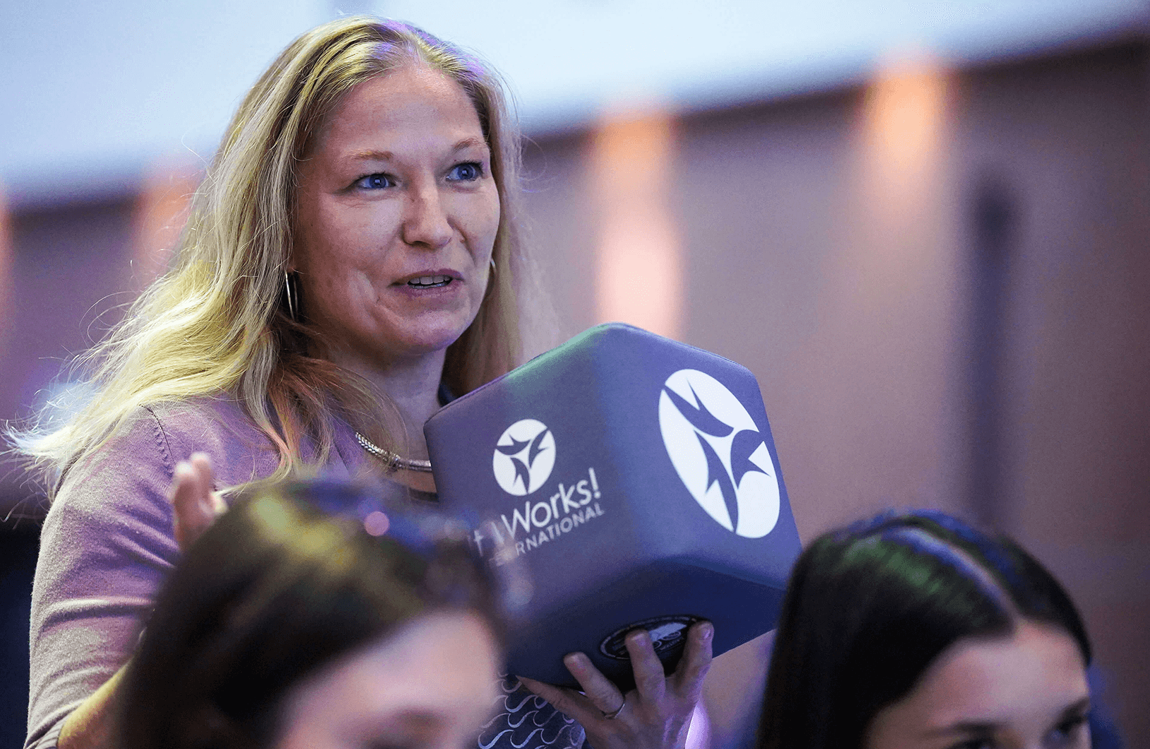 Catchbox throwable microphone used in conference